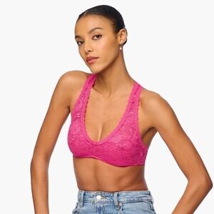 Cosabella Italian Floral Lace Racerback Wireless Bralette Soft Cup Bra Pink Lace